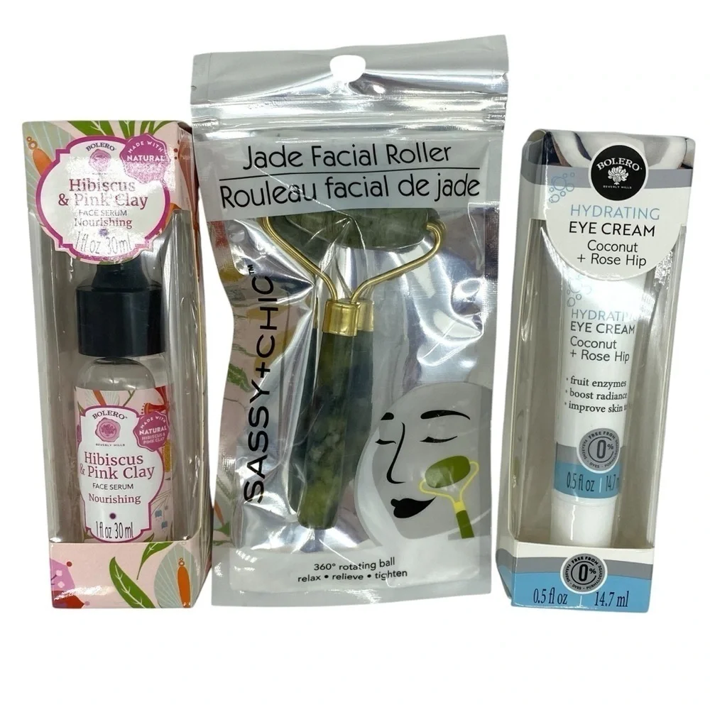 Bolero Face Serum, Jade Roller, Eye Cream Skincare Set